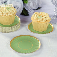 50-Pack Paper 3.5" Round Party Plates in Dusty Sage Green with Gold Scalloped Rim - Disposable Mini 250GSM Dessert Plates for Tapas, Appetizers & Finger Foods