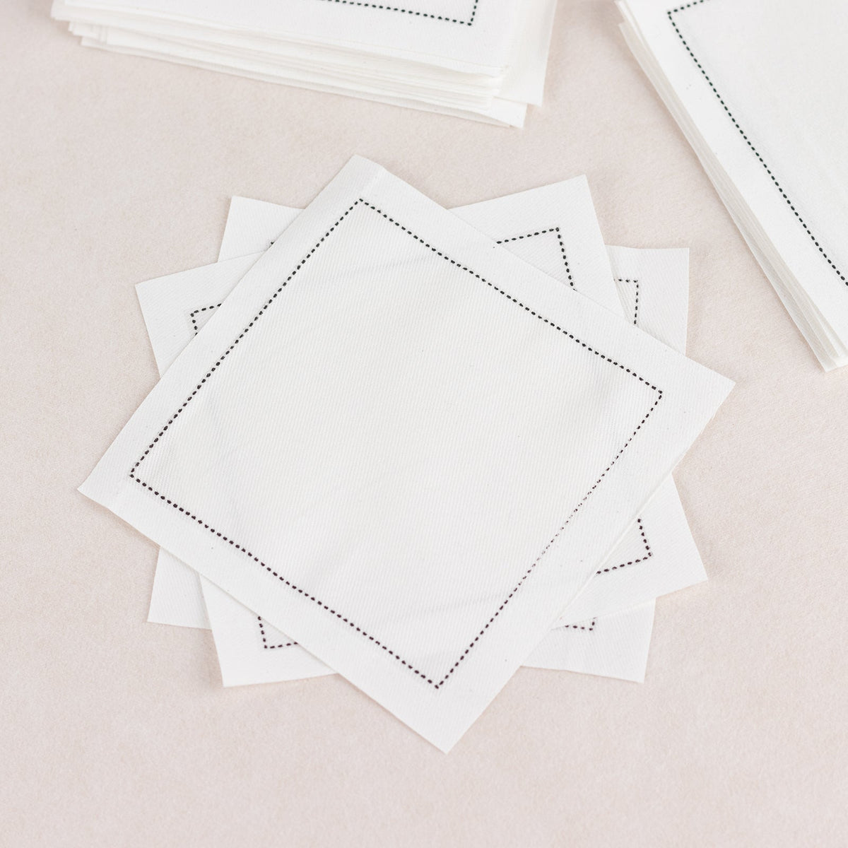 50-Pack Cotton Cocktail Napkins with Black Hemstitched Border White - Disposable 4.5"x4.5" Napkins for Events