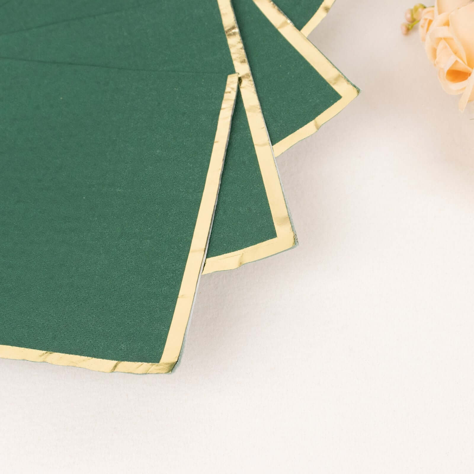 50-Pack Paper Beverage Napkins with Gold Foil Edge Hunter Emerald Green - Disposable 2 Ply Cocktail Napkins for Events 6.5"x6.5"