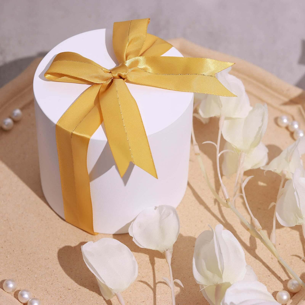 50 Pcs 10" Gold Pre Tied Ribbon Bows, Satin Ribbon With Gold Foil Lining For Gift Basket and Party Favors Decor