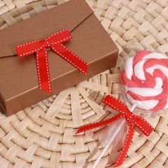 50 Pcs 3" Saddle Stitch Ribbon Bows With Twist Ties, Gift Basket Party Favor Bags Decor - Red White Polyester