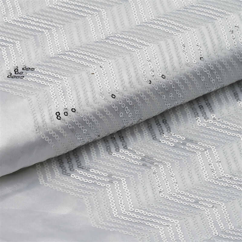 54"x 4 Yards White Silver Iridescent Party Sequin Design Polyester Fabric Bolt