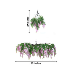 55" Artificial Silk Wisteria Vine Round Hanging Canopy in Lavender Lilac, Draping Garland Flower Chandelier With Interchangeable Branches