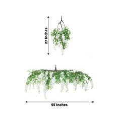 55" White Artificial Silk Wisteria Vine Round Hanging Canopy, Draping Garland Flower Chandelier With Interchangeable Branches