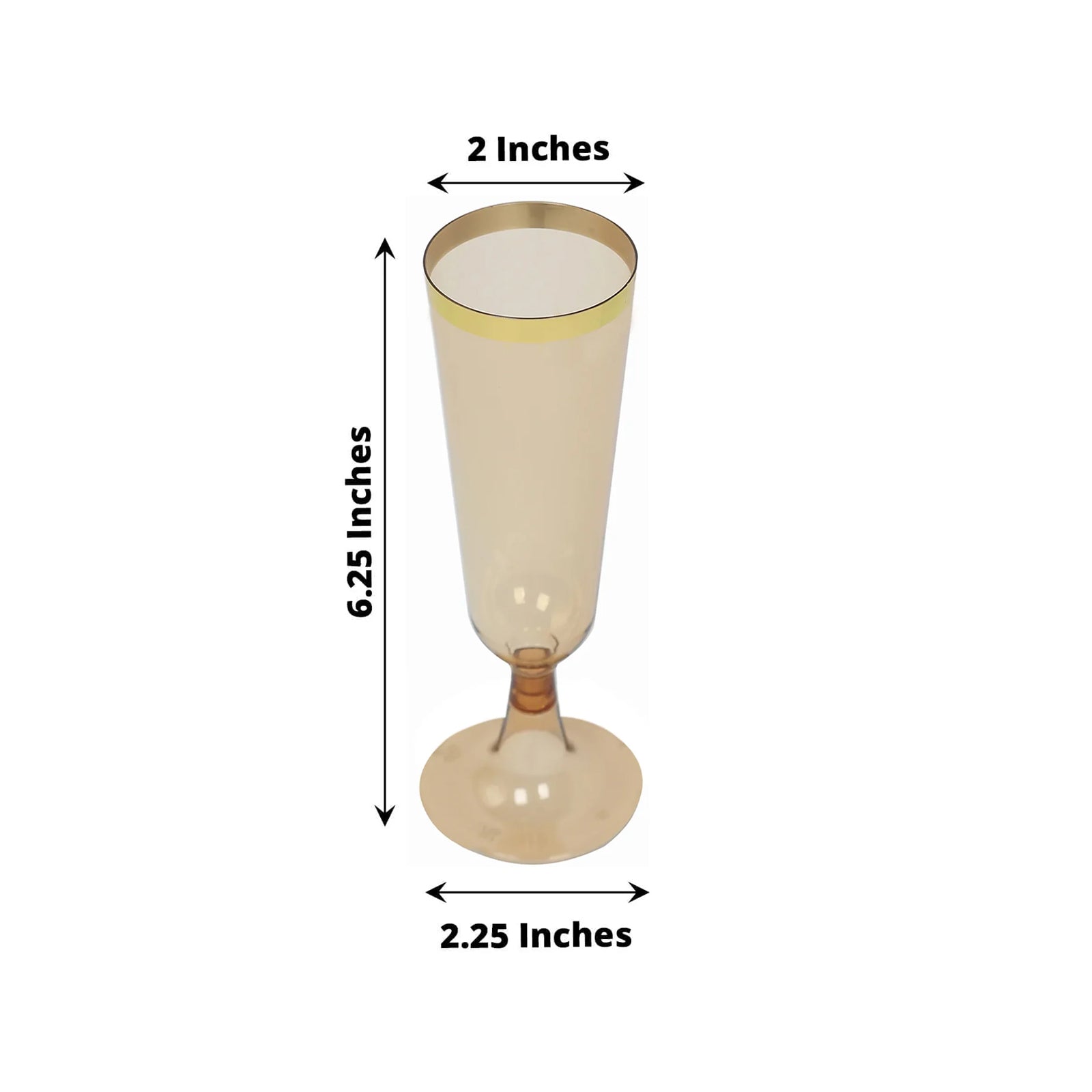 12-Pack Plastic Champagne Flutes Transparent Amber Gold with Gold Rim - Stylish Disposable Cocktail Glasses for Parties 5oz 6"