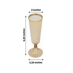 12-Pack Plastic Champagne Flutes Transparent Amber Gold with Gold Rim - Stylish Disposable Cocktail Glasses for Parties 5oz 6"