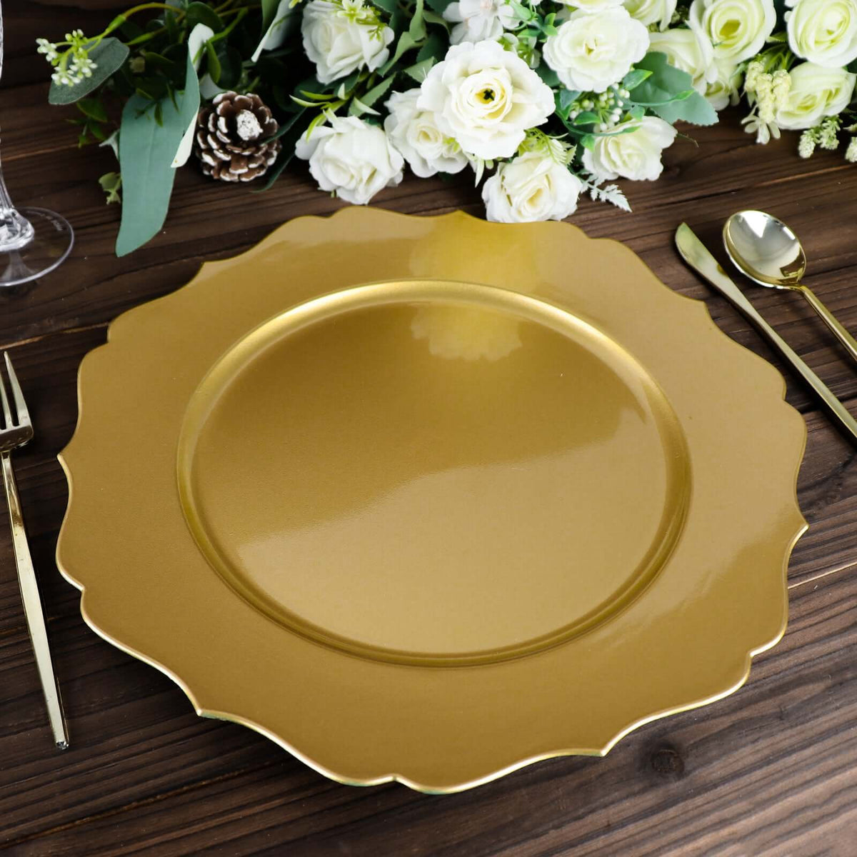 6 Pack 13" Metallic Gold Acrylic Charger Plates Scalloped Rim, Gold Plastic Charger Plates