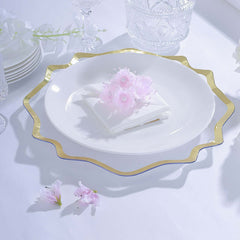 6-Pack Acrylic Plastic Round Charger Plates 13" in Clear with Gold Scalloped Edge, Exquisite Dinner Serving Plates