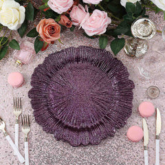 6-Pack Acrylic Plastic Round Charger Plates 13" in Purple with Reef Design, Dinner Charger Tableware