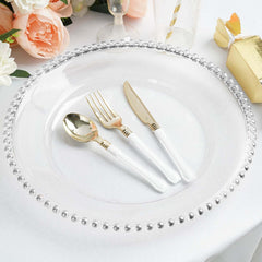 6-Pack Acrylic Round Charger Plates 13" in Clear with Silver Beaded Rim, Decorative Dinner Party Serving Plates