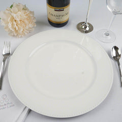 6-Pack Acrylic Round Charger Plates 13" in White with Beaded Rim, Dinner Charger Event Tabletop Decor