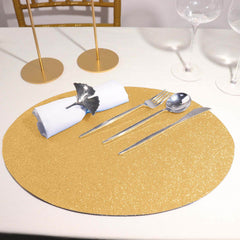 6 Pack Champagne Sparkle Vinyl Placemats, Non Slip Decorative Oval Glitter Table Mat