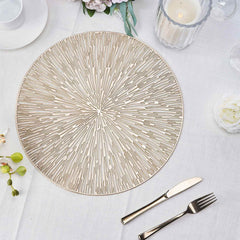 6-Pack Dining Table Mats Spiked Design Gold - Vinyl Non-Slip Surface with Modern Appeal 15"