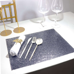 6-Pack Placemats Glitter Design Charcoal Gray Sparkle Rectangle - Non-Slip Decorative Dining Table Mats 12"x18"