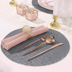 6-Pack Placemats Glitter Design Charcoal Gray Sparkle Round - Non-Slip Decorative Dining Table Mats 13"