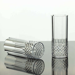 6-Pack Plastic Cocktail Tumblers Clear Transparent Crystal Cut Style - Shatterproof Highball Glasses 14oz