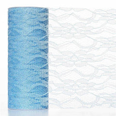 6"X10 Yards Serenity Blue Floral Lace Shimmer Glitter Tulle Fabric Bolt
