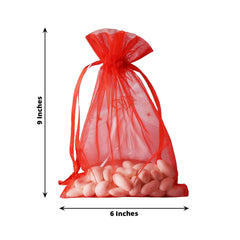 10 Pack 6"x9" Red Organza Drawstring Wedding Party Favor Gift Bags