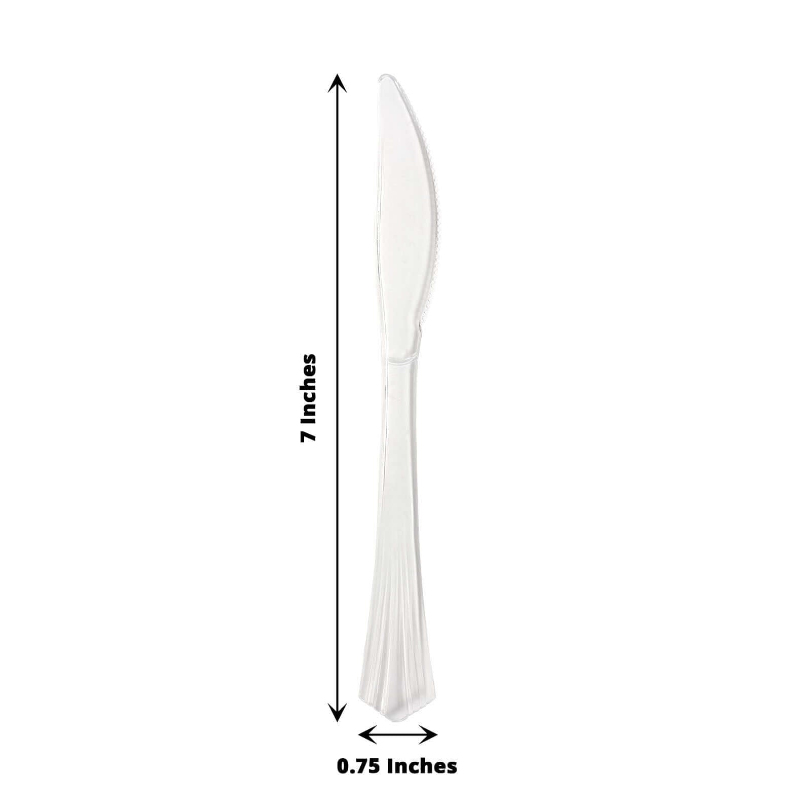 25-Pack Plastic Knives Clear Heavy Duty with Fluted Handles - Durable Disposable Utensils 7"