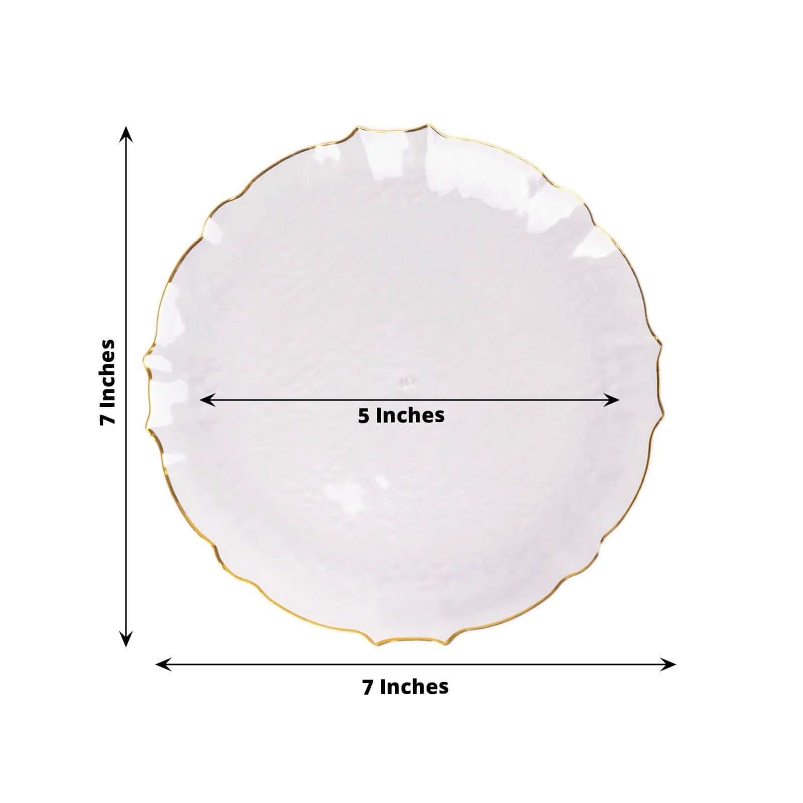 10-Pack Plastic 7" Round Dessert Appetizer Plates in Clear Sunflower with Gold Scalloped Rim - Disposable Salad Plates for Classy Events & Banquets