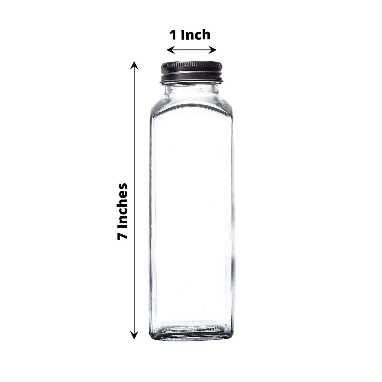 12-Pack Glass Jars French Square Design Clear with Aluminum Caps - Refillable Storage Bottles for Pantry & Organization 7" 12oz