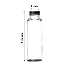 12-Pack Glass Jars French Square Design Clear with Aluminum Caps - Refillable Storage Bottles for Pantry & Organization 7" 12oz