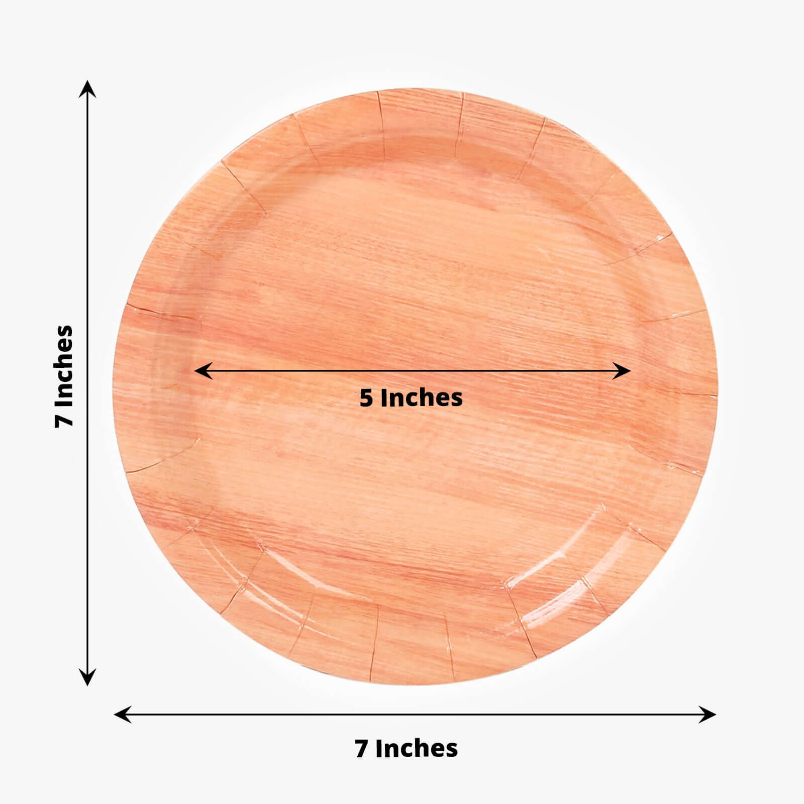 25-Pack Paper 7" Round Dessert Plates in Natural Wood Grain Print - Disposable Appetizer Salad Plates for Rustic Farmhouse Style Events