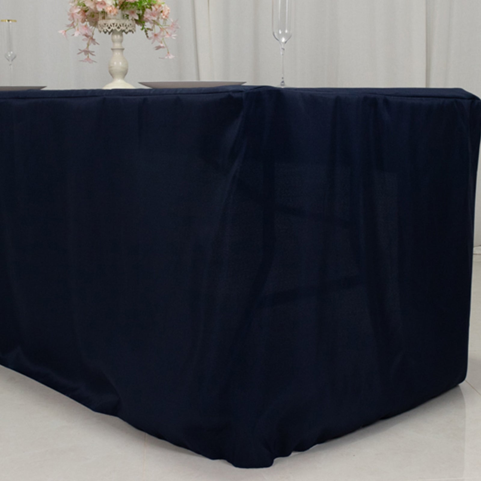 Fitted Polyester 72"x30" Rectangle Tablecloth Navy Blue with Open Back Design - Easy to Maintain and Wrinkle-Resistant Table Cover
