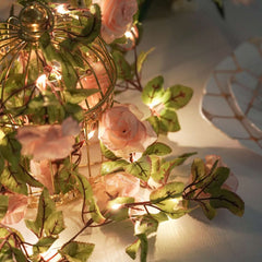 7ft 20 LED Blush Silk Rose Flower Garland Vine String Lights, Warm White Battery Operated