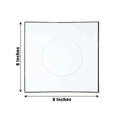 10-Pack Plastic 8" Square Dessert Plates in Clear Concave Style with Gold Rim - Modern Disposable Salad Appetizer Party Plates