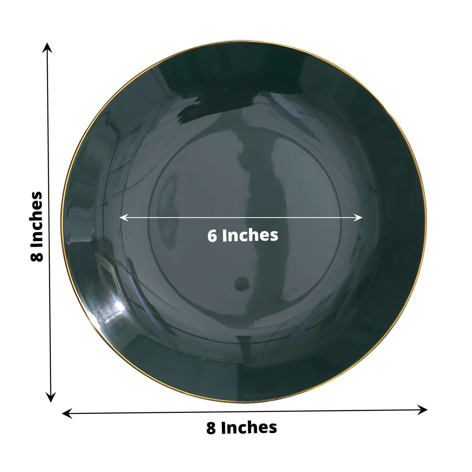10-Pack Plastic 8" Round Dessert Plates in Hunter Emerald Green with Gold Rim - Glossy Disposable Appetizer Salad Plates