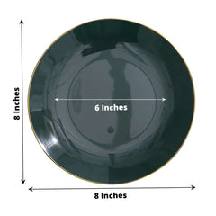 10-Pack Plastic 8" Round Dessert Plates in Hunter Emerald Green with Gold Rim - Glossy Disposable Appetizer Salad Plates