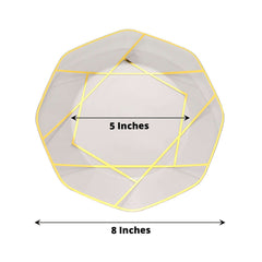 10-Pack Plastic 8" Octagon Dessert Plates in Clear - Modern Disposable Salad/Appetizer Plates with Gold Geometric Design for Special Occasions & Celebrations