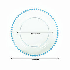 10-Pack Transparent Dusty Blue Plastic Dessert Plates – 8" Round with Beaded Rim, Disposable for Parties & Events