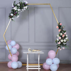 8ft Heavy Duty Gold Metal Hexagonal Wedding Arbor Photo Backdrop Stand
