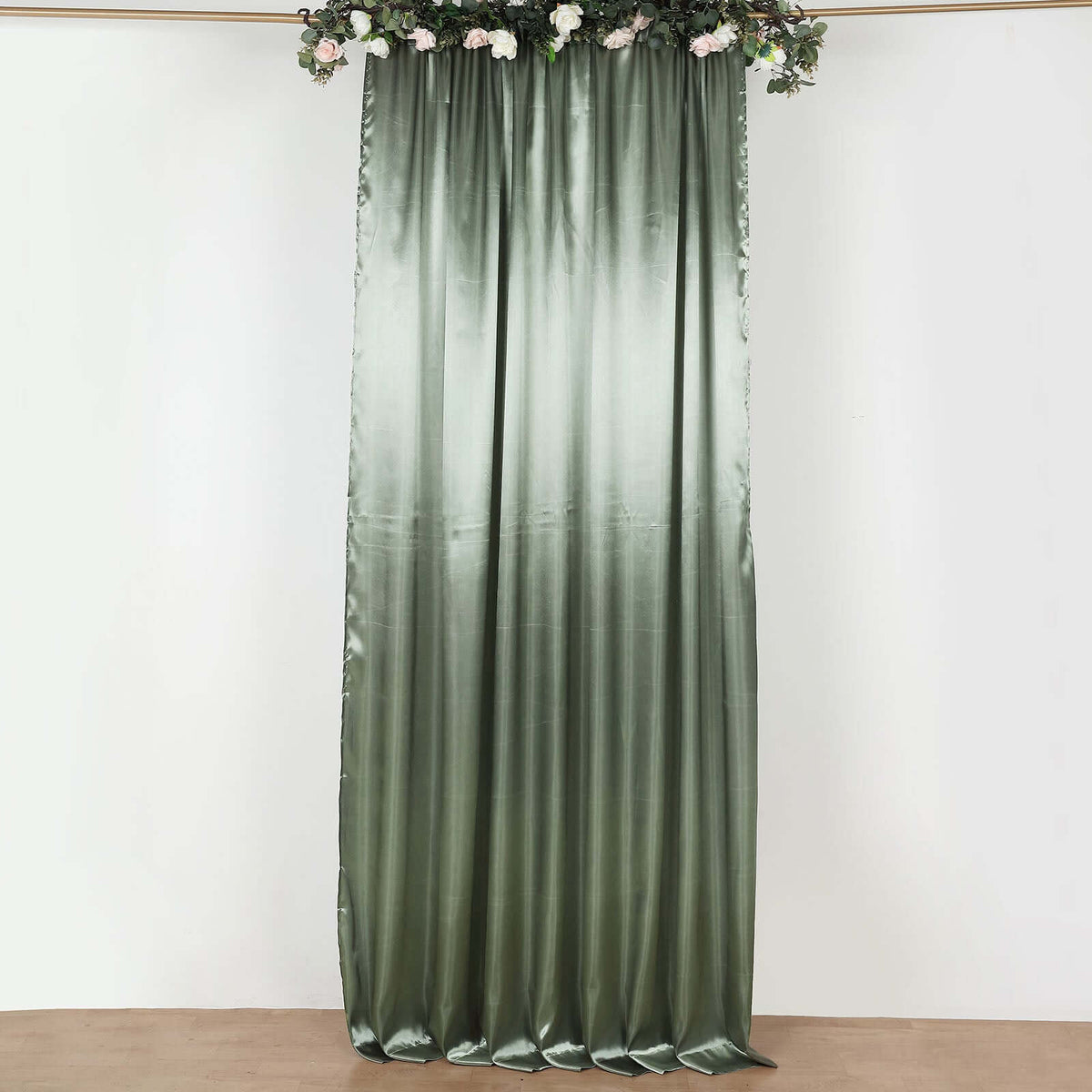 8ftx10ft Dusty Sage Green Satin Event Curtain Drapes, Backdrop Event Panel