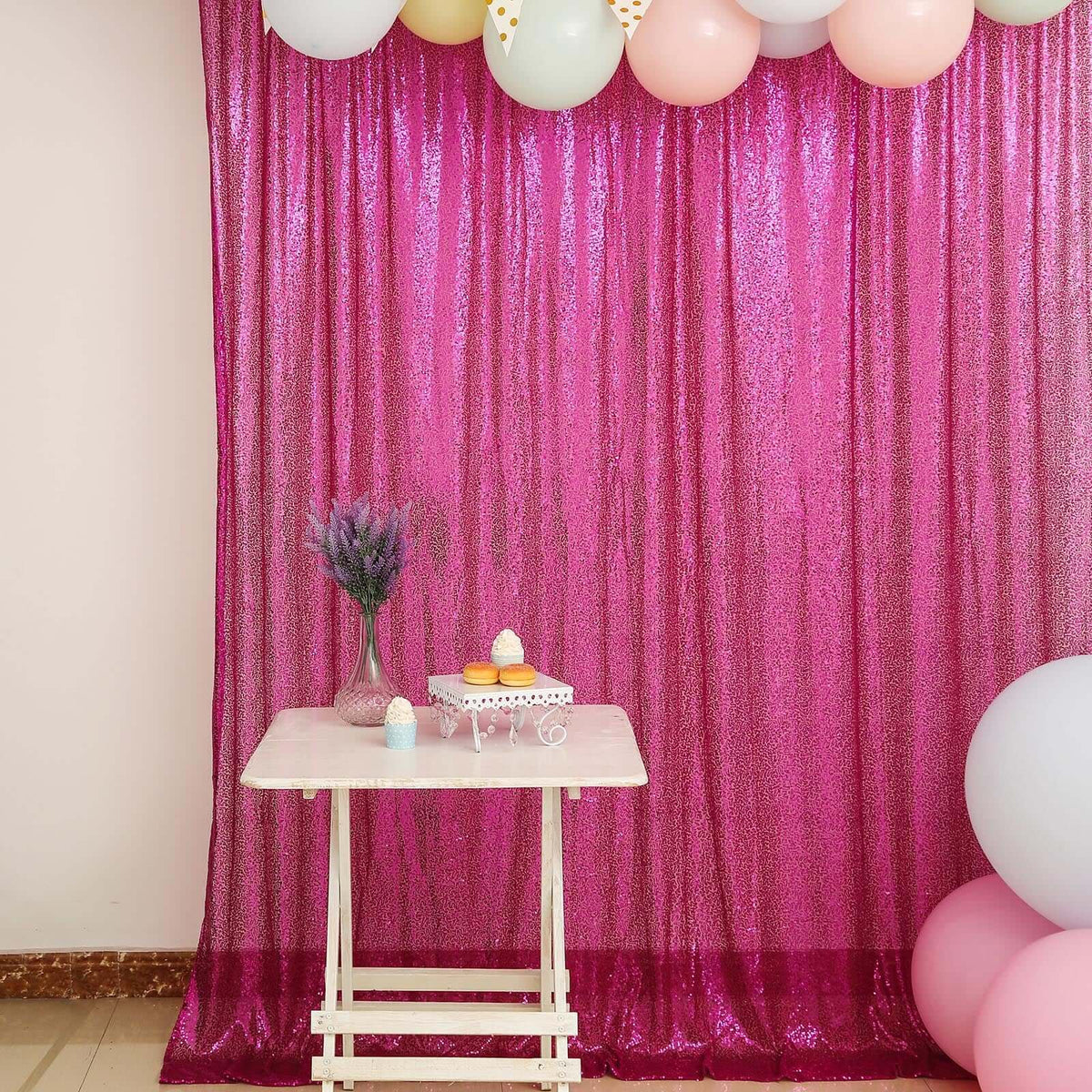 8ftx8ft Fuchsia Sequin Event Curtain Drapes, Backdrop Event Panel