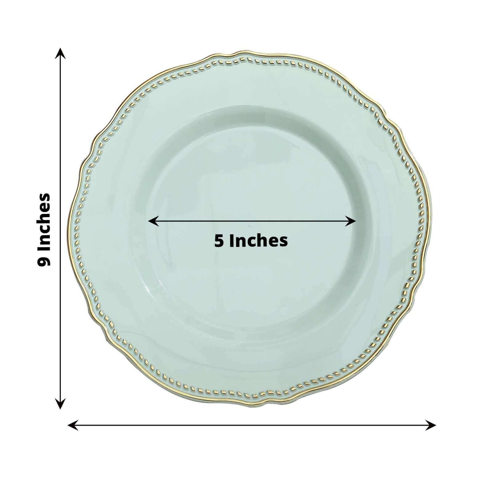 10-Pack Plastic Dinner Plates in Jade with Gold Scalloped Rim - Disposable Party Plates 9"