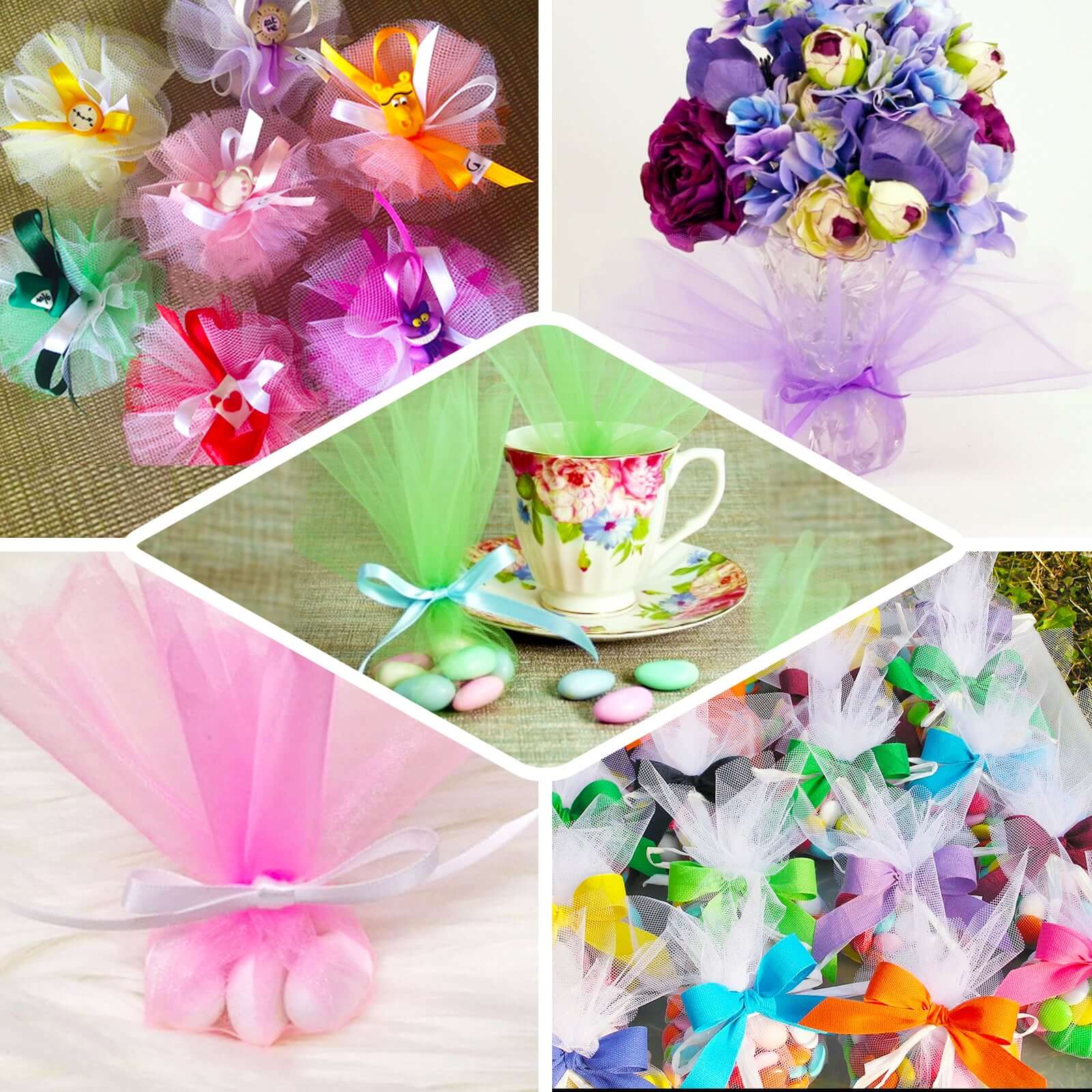 25 Pack 9" Violet Amethyst Sheer Nylon Tulle Circles Favor Wrap Craft Fabric, DIY Candy Favor Wraps