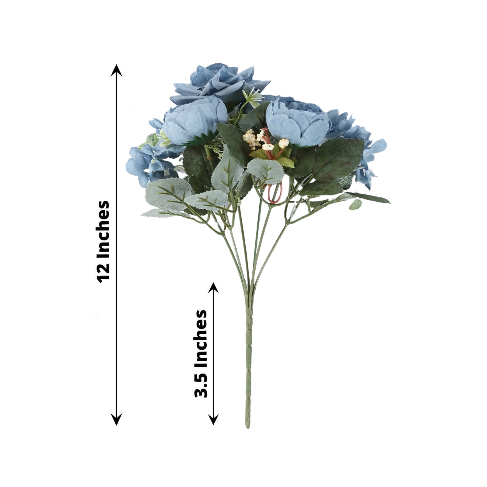2 Pack Artificial Rose & Peony Floral Arrangements – 12" Dusty Blue Silk Bouquets for Weddings & Home Décor