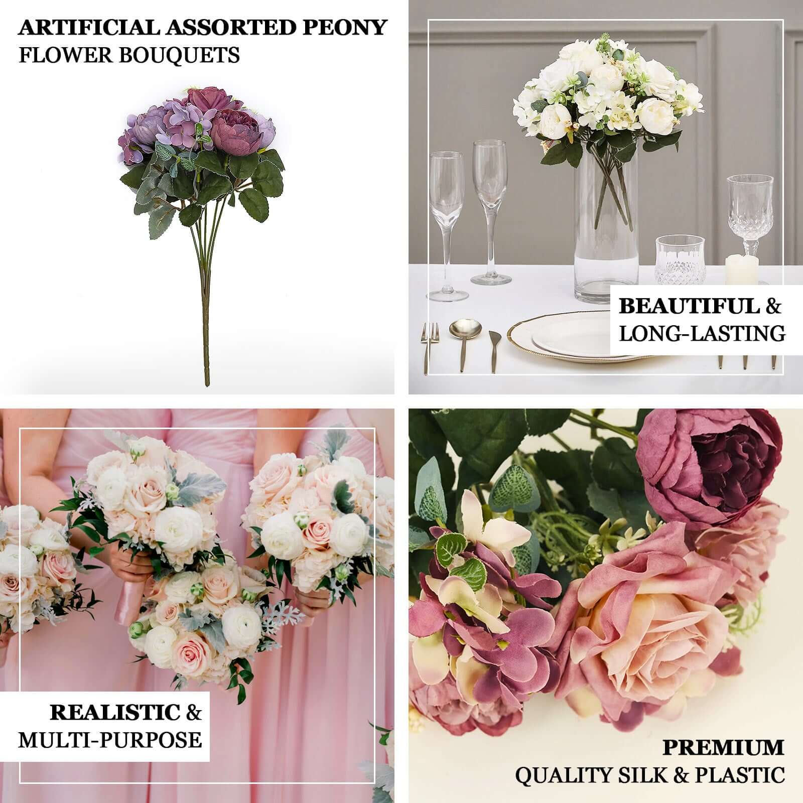 2 Pack Artificial Rose & Peony Floral Arrangements – 12" Light Blue Silk Bouquets for Weddings & Home Décor