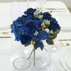 2 Pack Artificial Rose & Peony Floral Arrangements – 12" Navy Blue Silk Bouquets for Weddings & Home Décor
