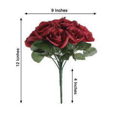 12" Red Artificial Velvet-Like Fabric Rose Flower Bouquet Bush
