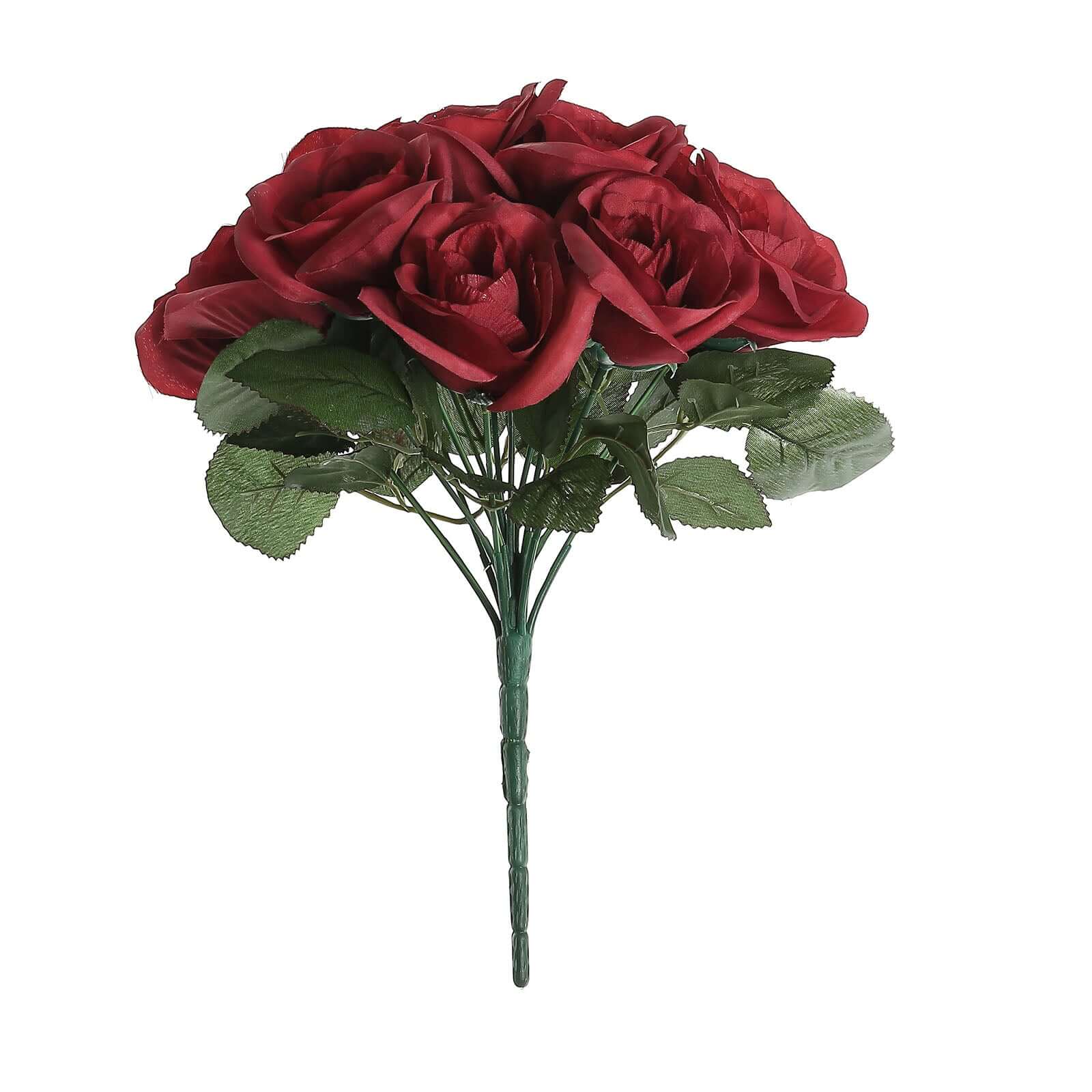12" Red Artificial Velvet-Like Fabric Rose Flower Bouquet Bush