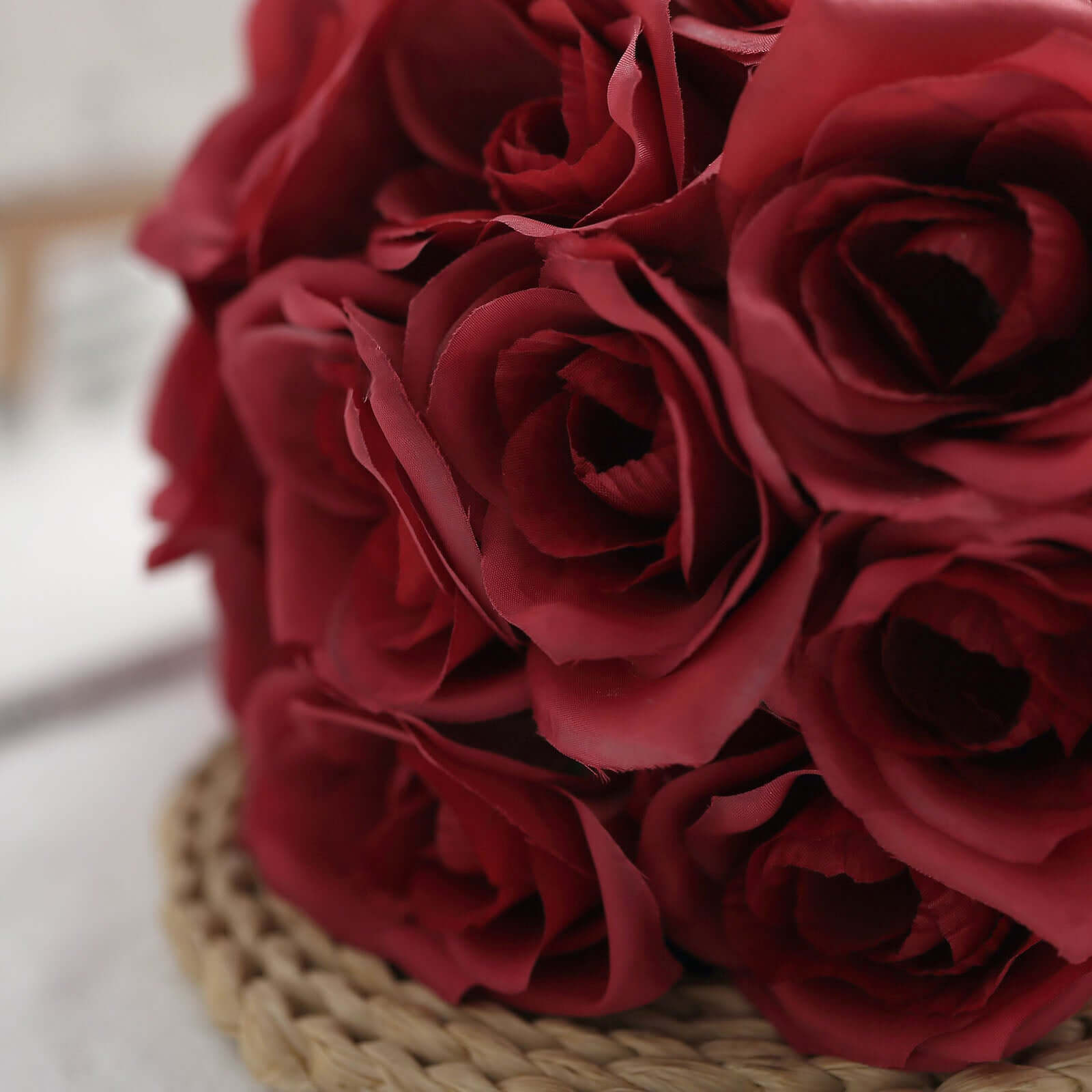 12" Red Artificial Velvet-Like Fabric Rose Flower Bouquet Bush