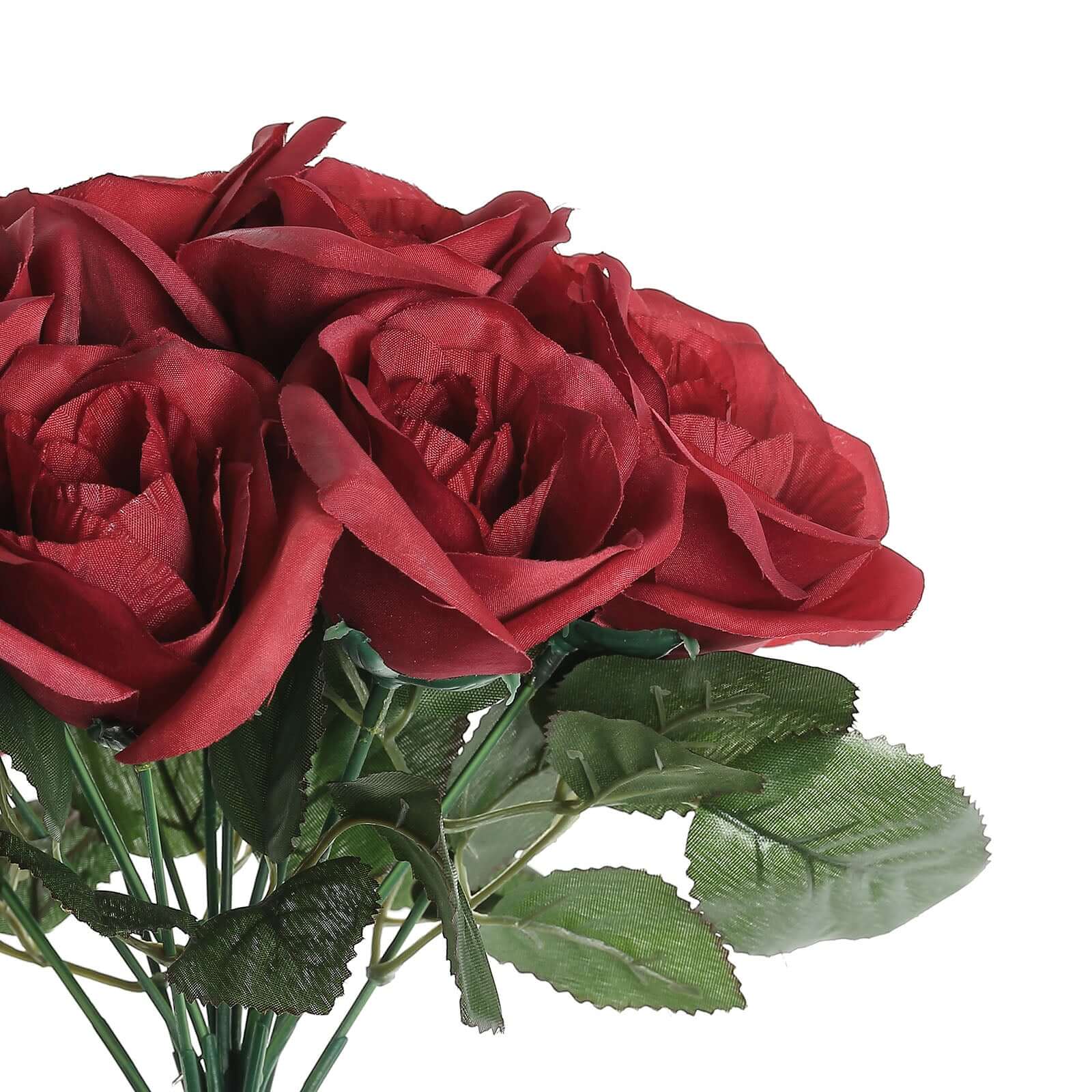 12" Red Artificial Velvet-Like Fabric Rose Flower Bouquet Bush