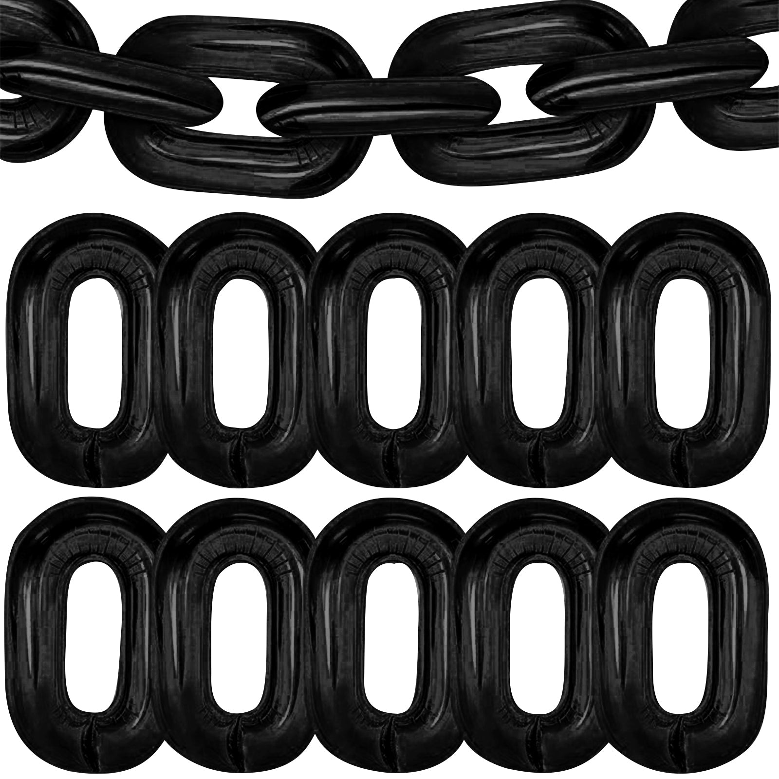 16ft Jumbo Chain Link Balloons in Black, 30pack 8x12" Durable Foil Chain Balloons for 90s Hip Hop Party Decorations, Event Decor