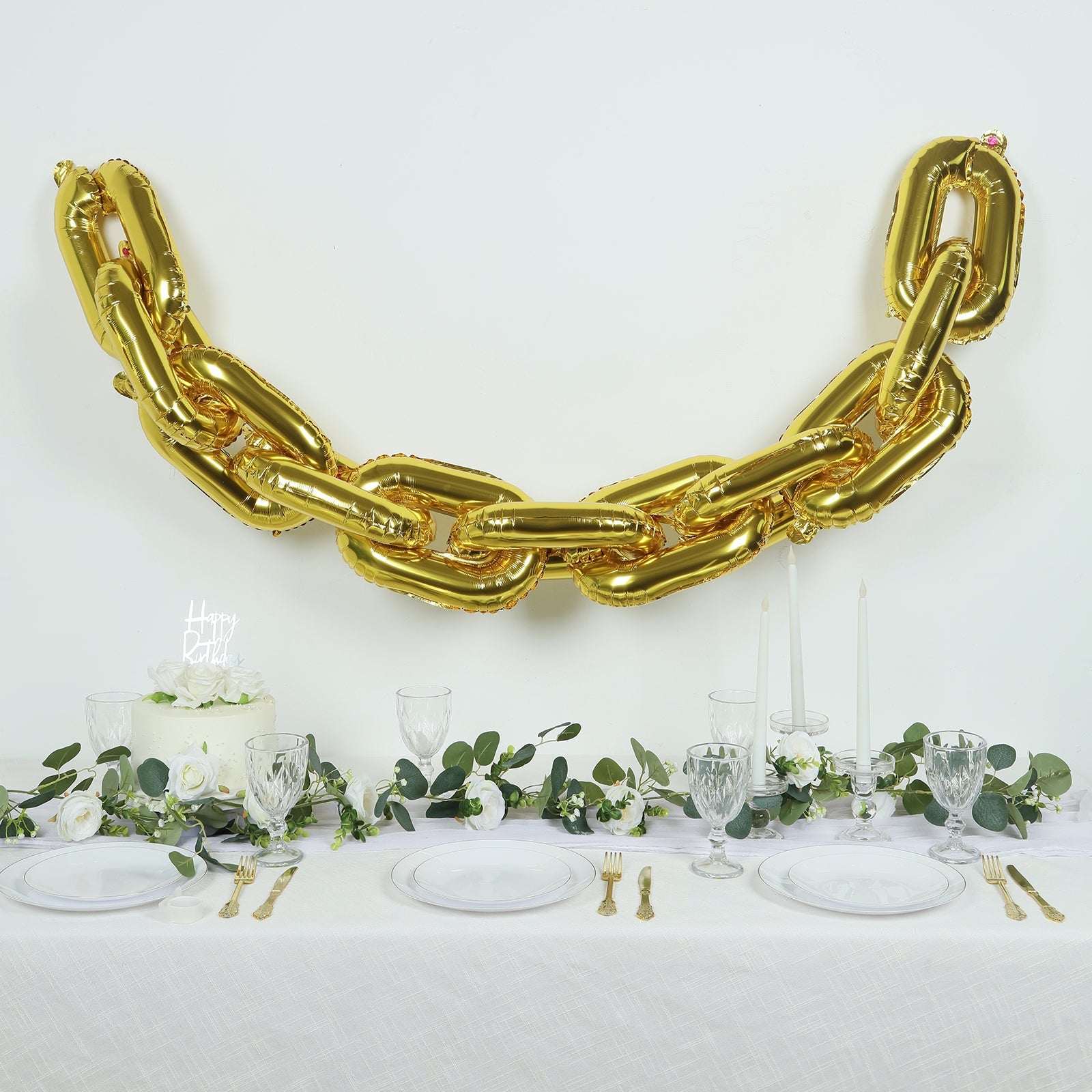 16ft Jumbo Chain Link Balloons in Gold, 30pack 8x12" Durable Foil Chain Balloons for 90s Hip Hop Party Decorations, Event Decor