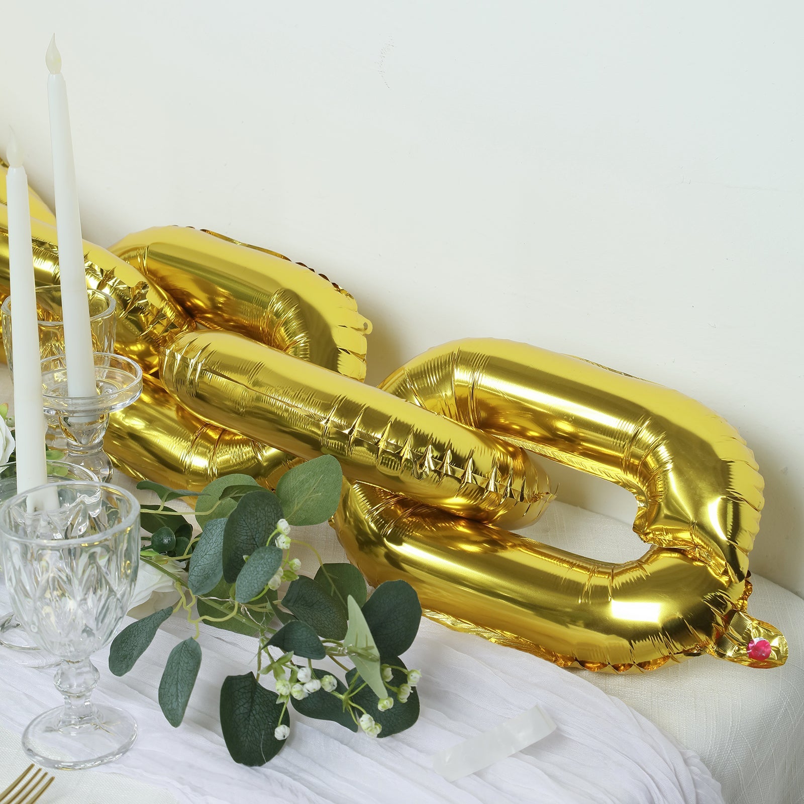 16ft Jumbo Chain Link Balloons in Gold, 30pack 8x12" Durable Foil Chain Balloons for 90s Hip Hop Party Decorations, Event Decor