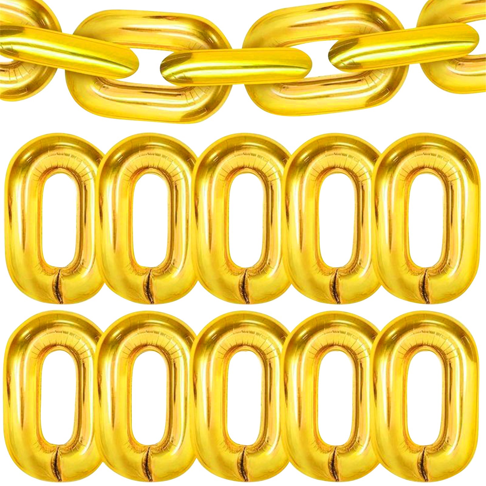 16ft Jumbo Chain Link Balloons in Gold, 30pack 8x12" Durable Foil Chain Balloons for 90s Hip Hop Party Decorations, Event Decor